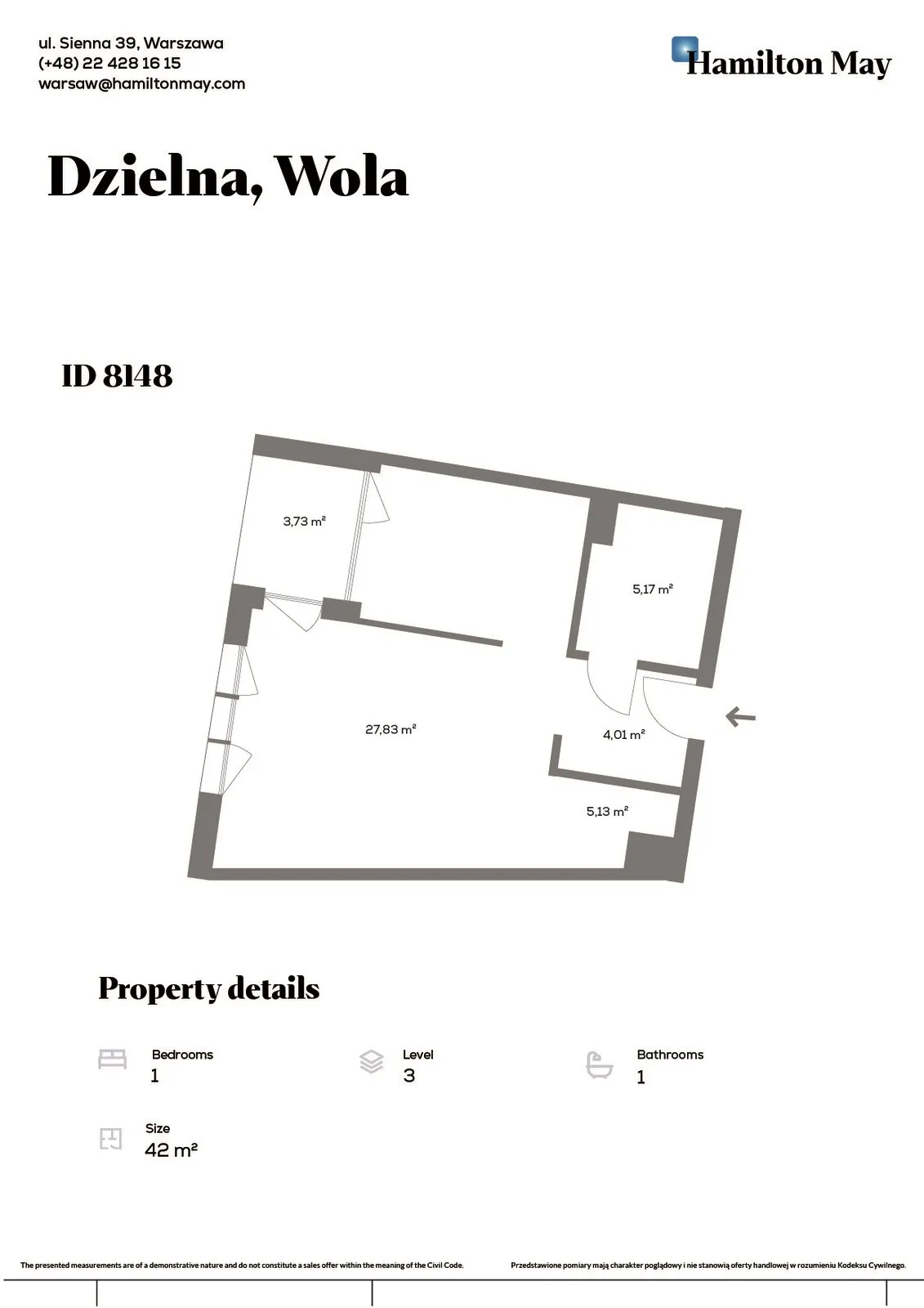 Wynajmę mieszkanie dwupokojowe: Warszawa Wola , ulica Dzielna, 42 m2, 3700 PLN, 2 pokoje - Domiporta.pl