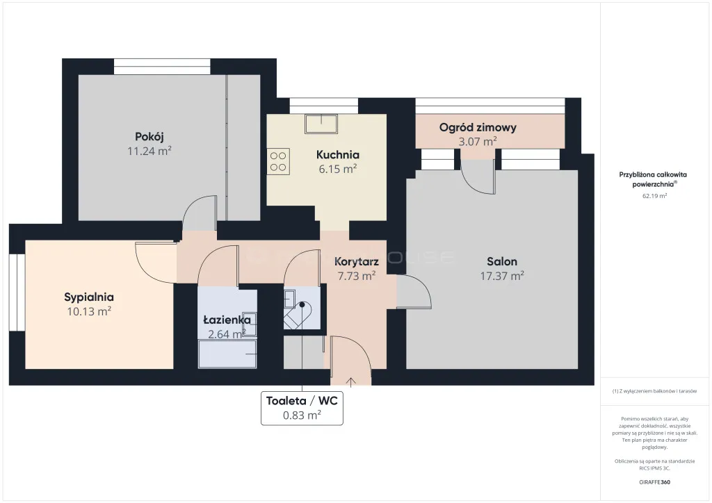 Mieszkanie do wynajęcia, 62 m², 3 pokoje Warszawa Ursynów 