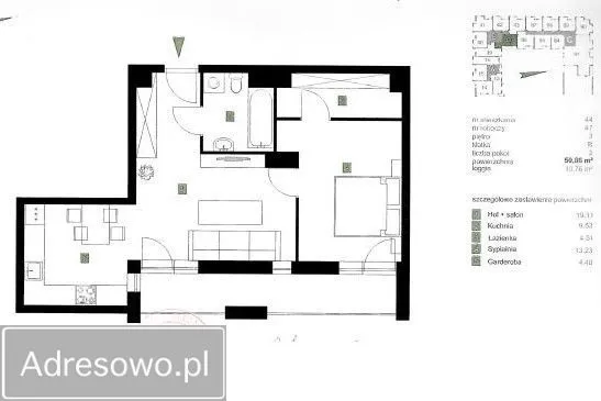 Warszawa Targówek, ul. Łodygowa Mieszkanie - 2 pokoje - 51 m2 - 3 piętro