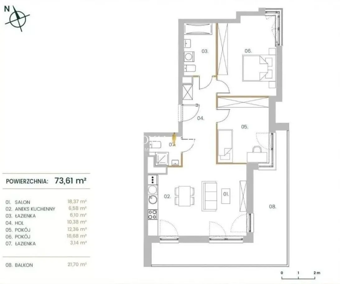 Nowoczesne mieszkanie 73,61 m² z dużym balkonem