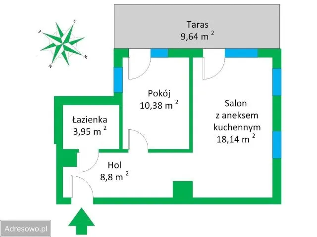 Warszawa Praga-Południe Mieszkanie - 2 pokoje - 42 m2 - 1 piętro