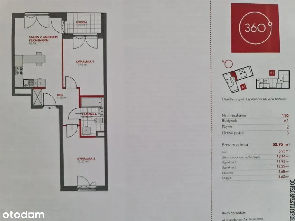 Mieszkanie 3 pok., 53m2, 2 piętro ul. Kapelanów AK