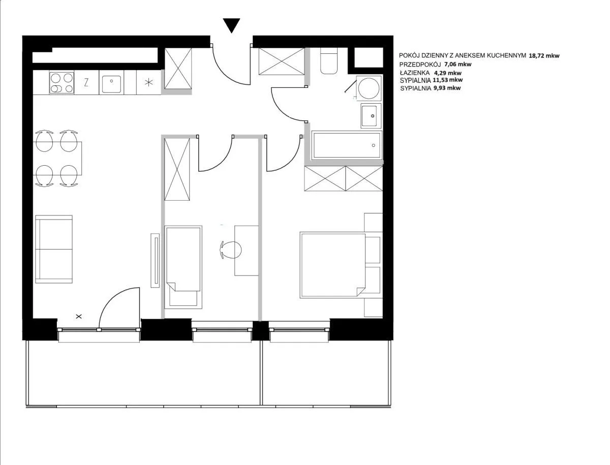 Kompaktowy układ Duży balkon 