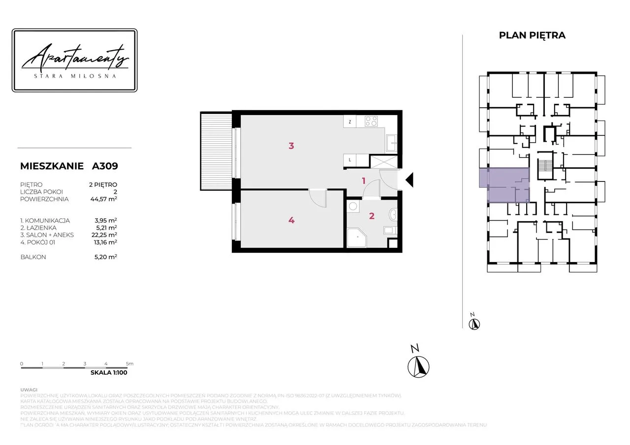 Mieszkanie 2 pokoje, 44 m2, balkon 5 m2, garaż