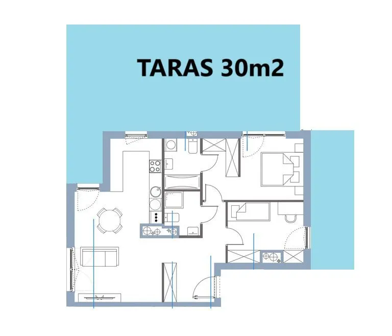 TARAS 30m2 + balkon, blisko SKM , słoneczne