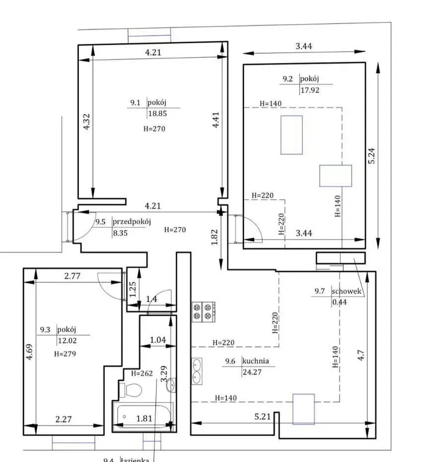 Mieszkanie na sprzedaż 3 pokoje 86m2