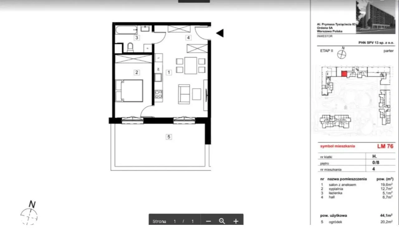 Wola-Ordona 2 pok.44,1m2 + OGRÓDEK 20,2m2 +komórk+