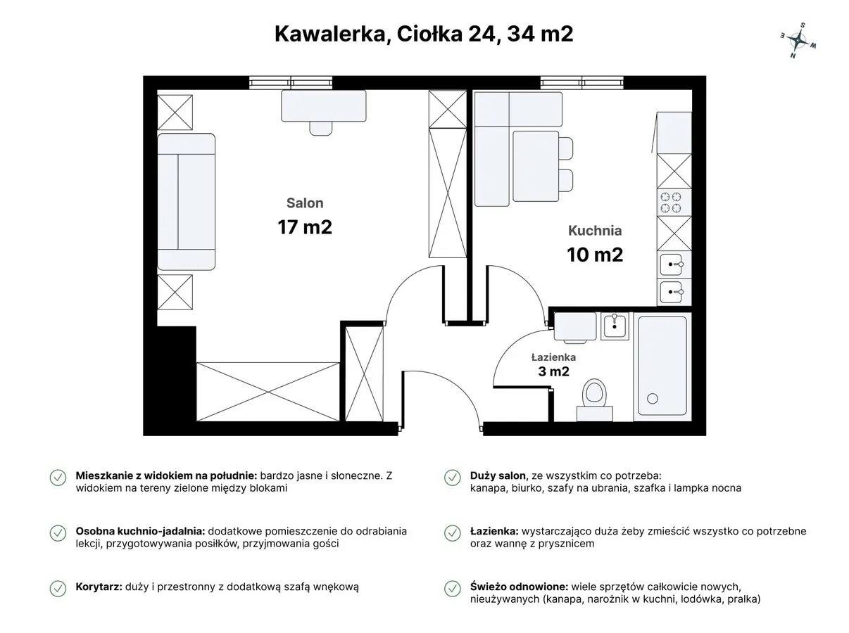 Kawalerka, 34 m2, Wola, osobny salon i kuchnio-jadalnia, blisko Metra 