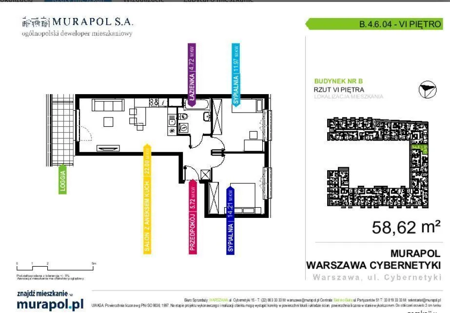 Mieszkanie na sprzedaż, 59 m², 3 pokoje Warszawa Mokotów 