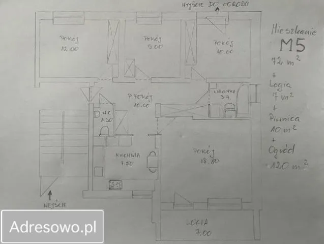 Warszawa Ursynów, ul. Okaryny Mieszkanie - 4 pokoje - 72 m2 - parter