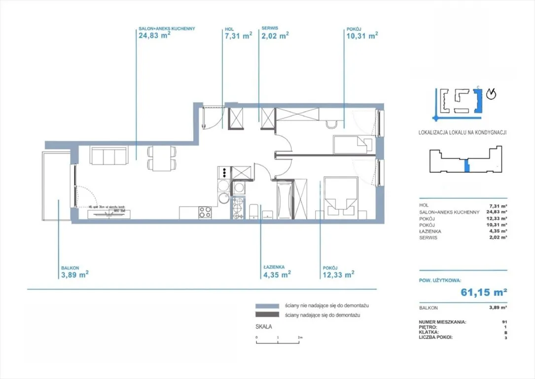 Sprzedam mieszkanie trzypokojowe: Warszawa Ursus , 61 m2, 791000 PLN, 3 pokoje - Domiporta.pl