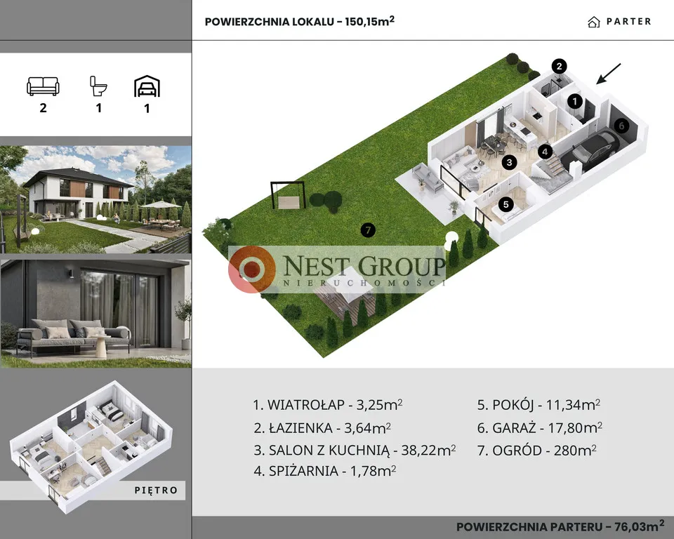 Nowy dom 150m2 - połowa bliźniaka na działce 455m2 