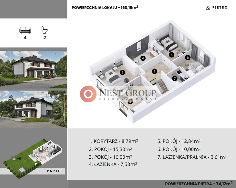 Nowy dom 150m2 - połowa bliźniaka na działce 455m2 