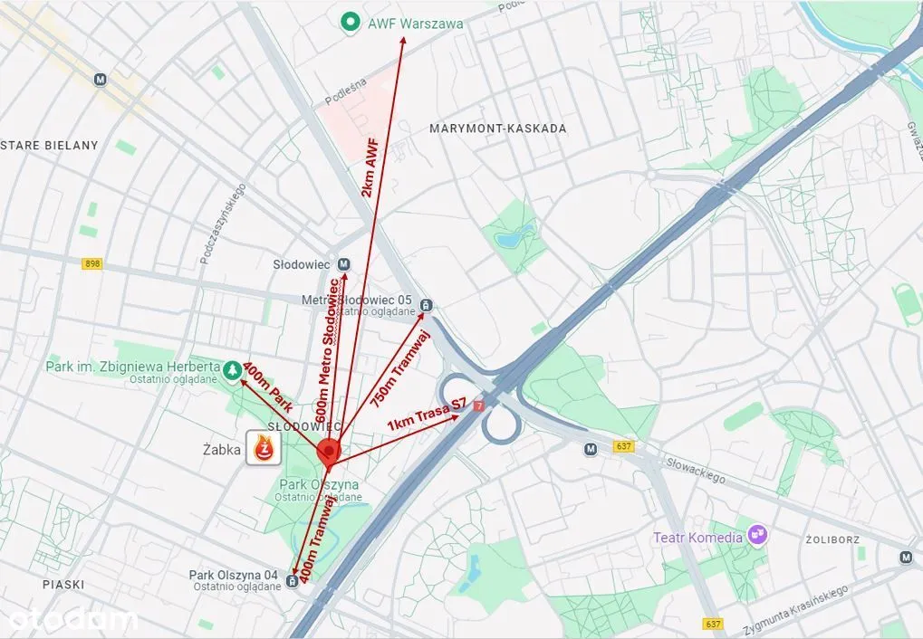 2 pokoje bezpośrednio Metro Słodowiec Park Olszyna