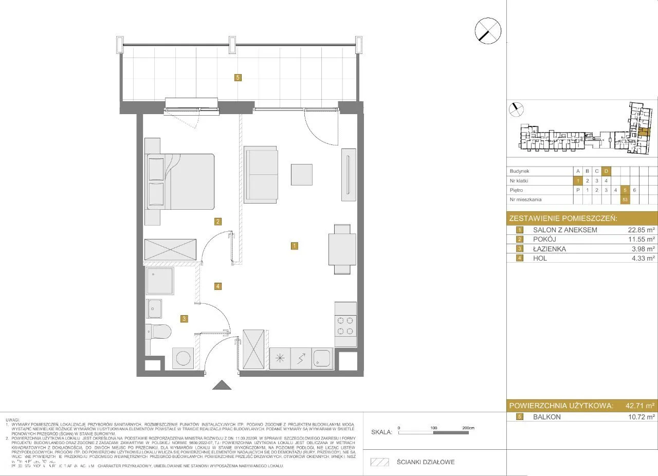 Słoneczny apartament 2 pok. 42m2 z dużym balkonem