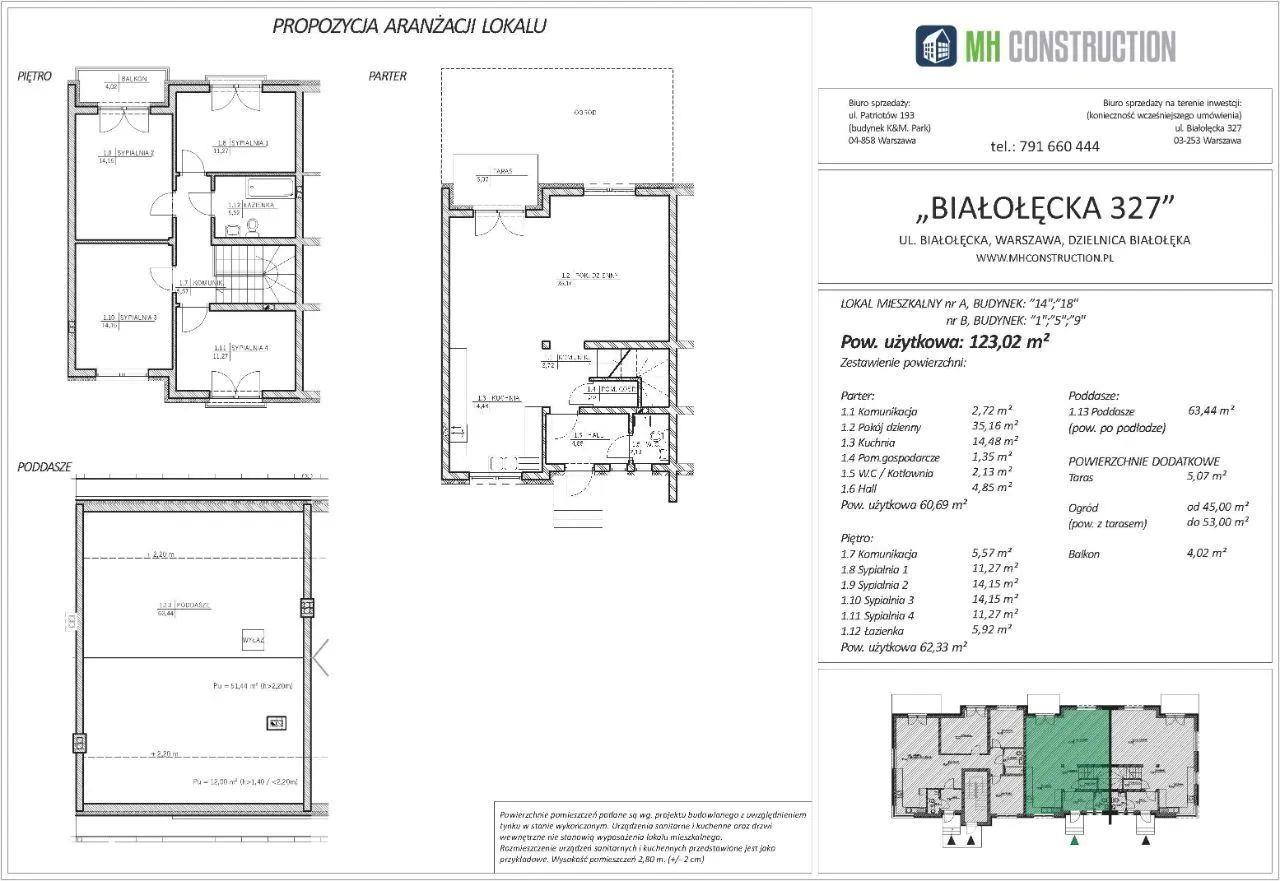 Segment 123m2 ogród 45 - 149m2 poddasze 63m2