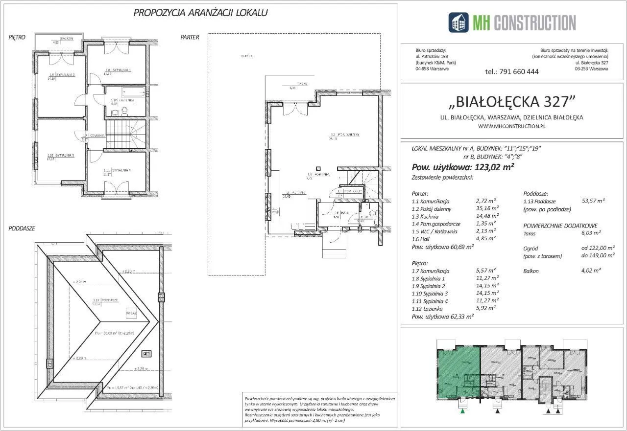 Segment 123m2 ogród 45 - 149m2 poddasze 63m2