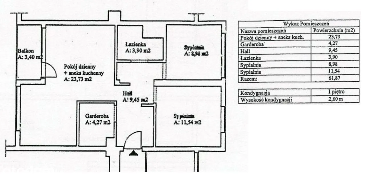 Przestronne mieszkanie 3 pokojowe o pow. 62,0 m2