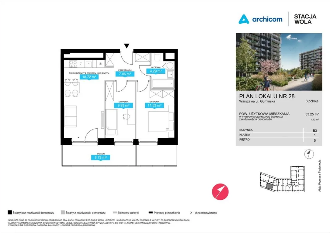 Sprzedam mieszkanie trzypokojowe: Warszawa Wola , ulica Juliana Konstantego Ordona, 53 m2, 1063250 PLN, 3 pokoje - Domiporta.pl