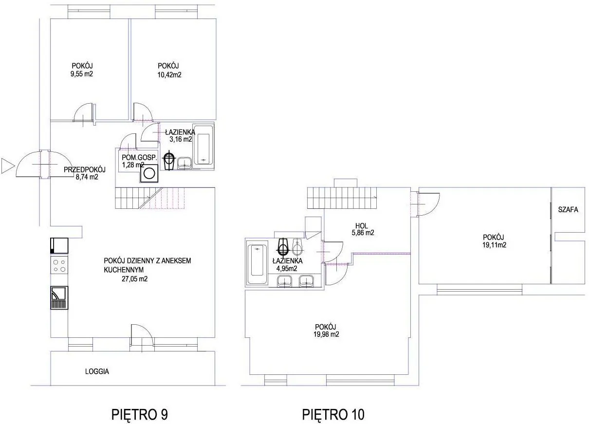 Mieszkanie dwupoziomowe 115 m2 vis a vis Konesera