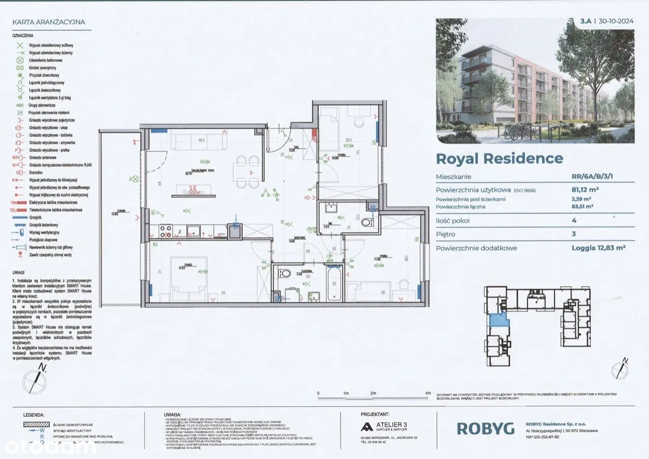 4 pokoje, 3 ostatnie piętro Royal Residence