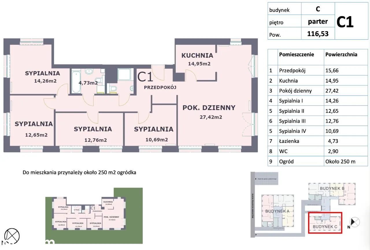 530 m2 ogrodu | Apartament | Parking