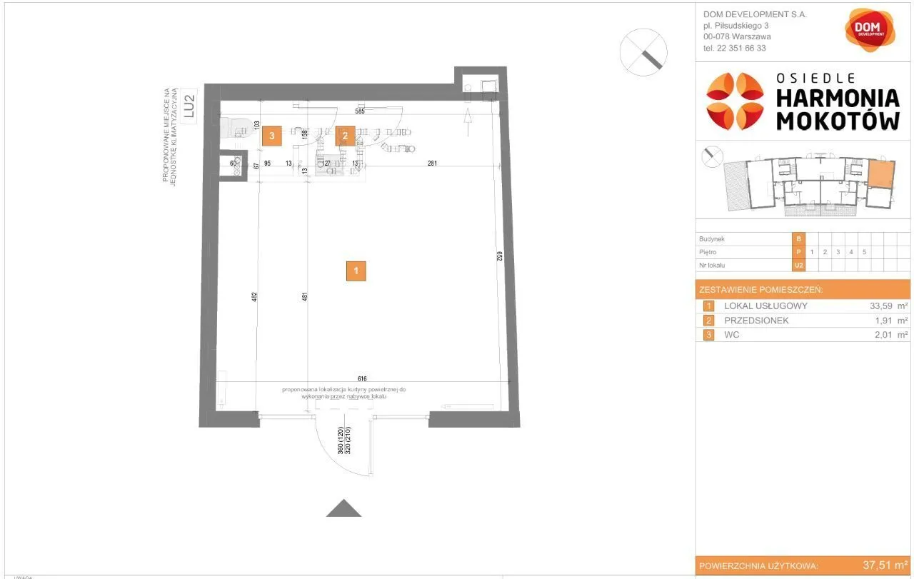 Lokal usługowy 37,5m2 - Harmonia Mokotów + miejsce