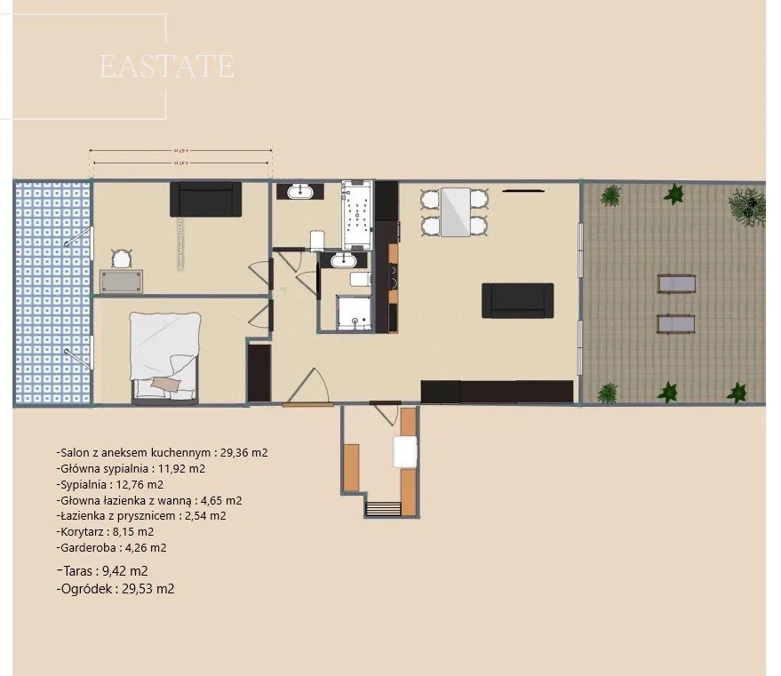 Dwustronny Apartament z tarasem i ogrodem 