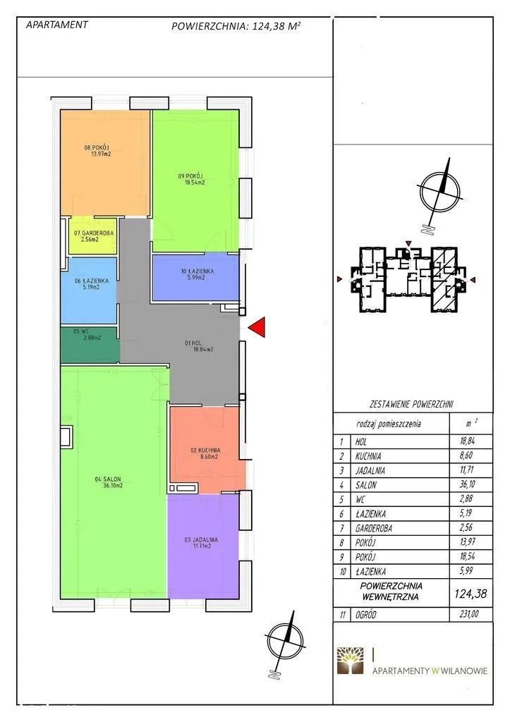 Apartament 124,38 m2 - Warszawa, Wilanów