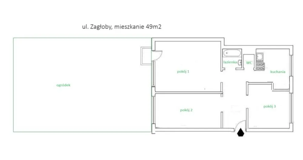 Mieszkanie 3 pokoje 48m2, parter, ogródek Ursus-Niedźwiadek ul.Zagłoby