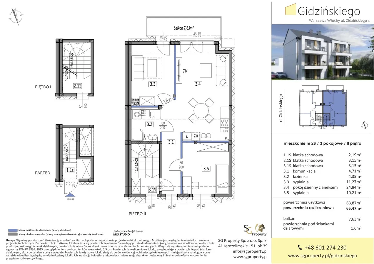 Mieszkanie 3 - pokojowe 65,47m2, Warszawa, Włochy ul. Gidzińskiego, bezpośrednio 