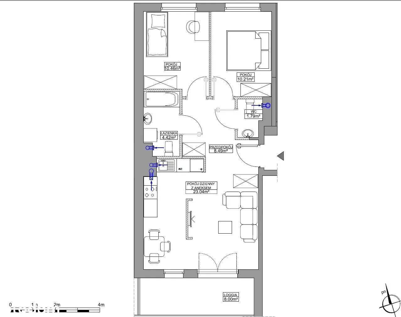 3-pok 58,58 m² + garaż! Gotowe (stan deweloperski)