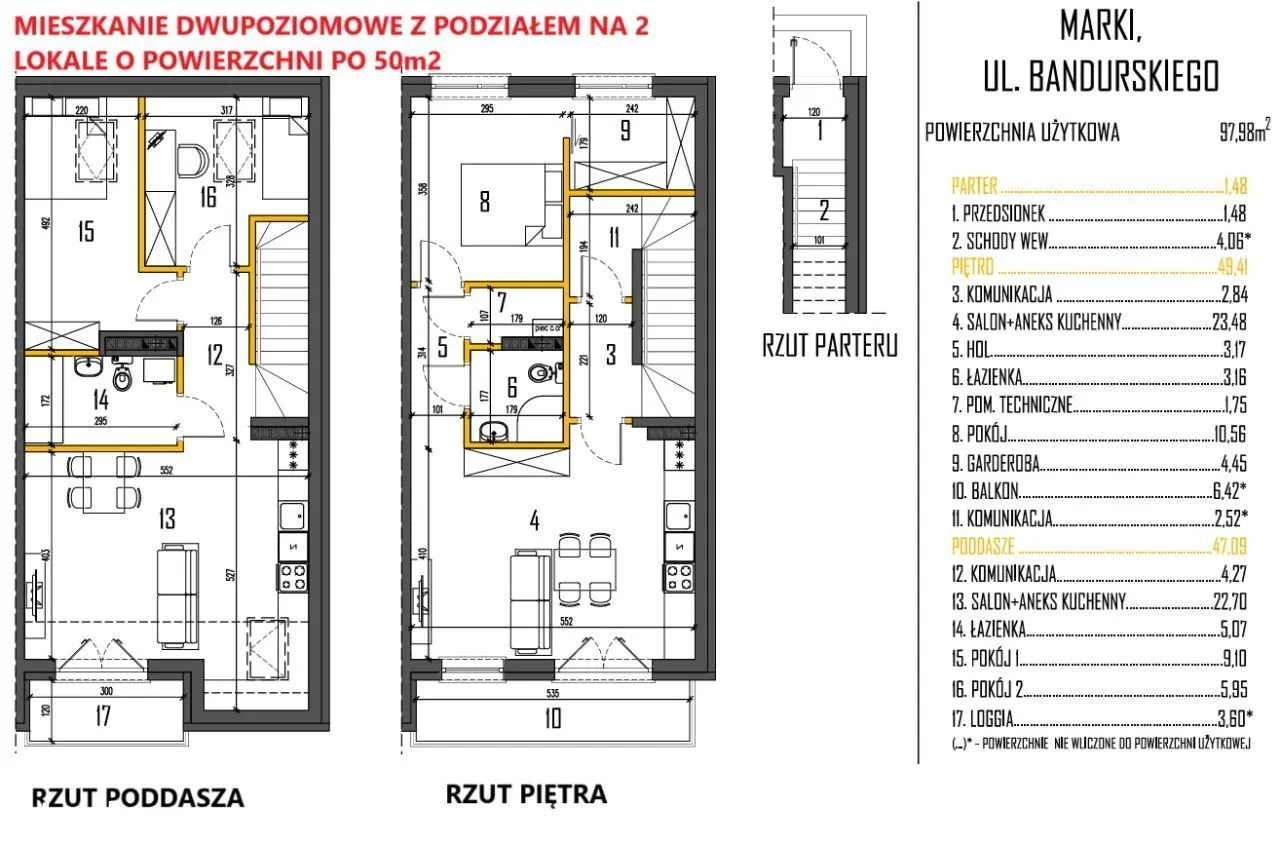 Mieszkanie dwupoziomowe z dwoma balkonami+ogródek