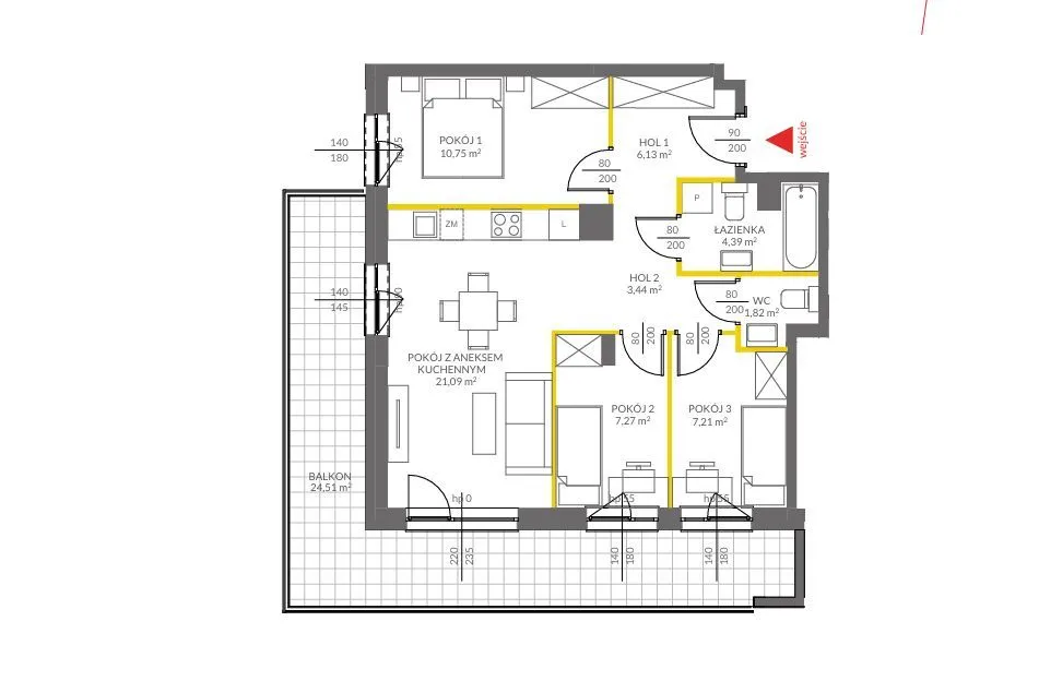 4-pok. 64m2 z dużym balkonem 25m2**zielona okolica