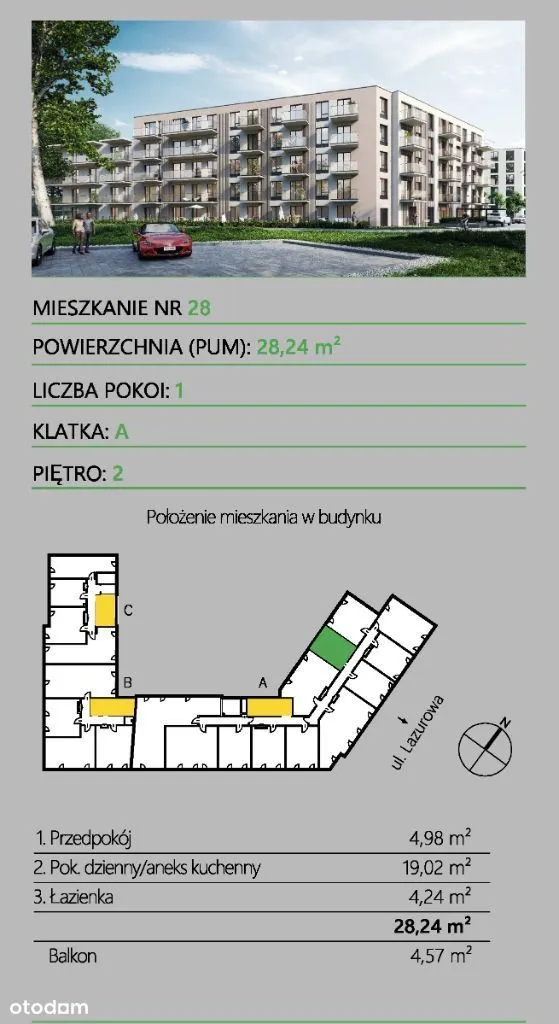 1 pok. - 28,24 - Balkon 4,57m2