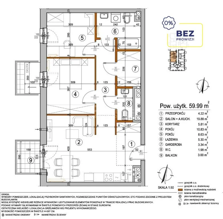 3pok*59m2*2 balkony*oddanie 1 kw 2026 