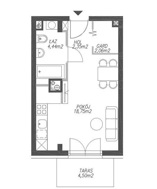 Kawalerka 27,6m2 z tarasem 4,5m2 