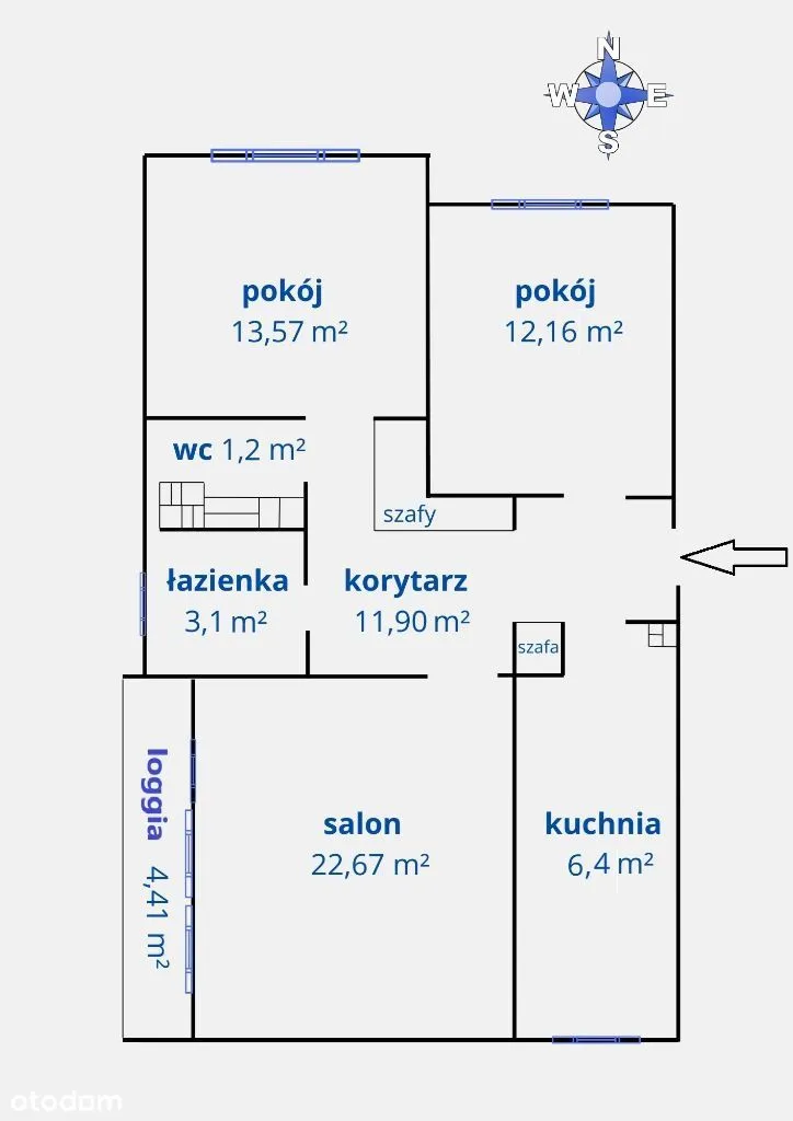 Bezpośrednio mieszkanie 3 pokojowe 70 m2, 2 p.