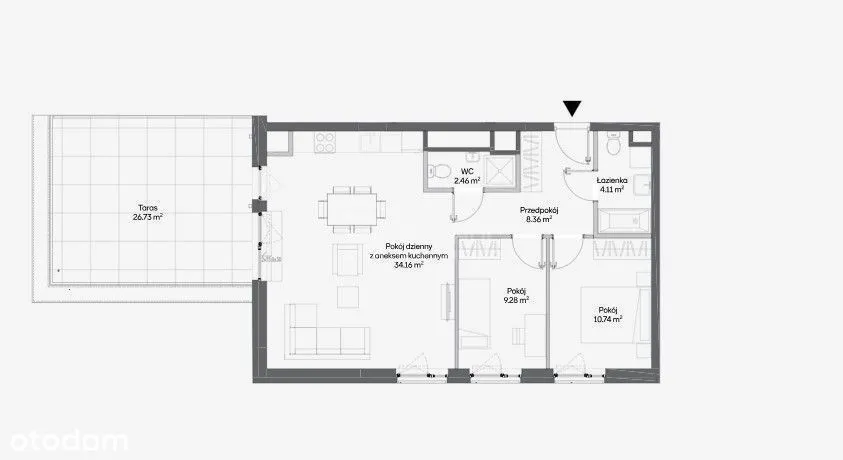 3 Pokoje z tarasem 26,73m2