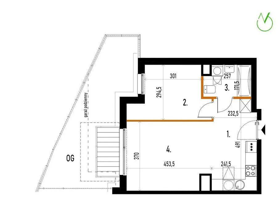2 pokoje z dużym ogródkiem 25 m² 